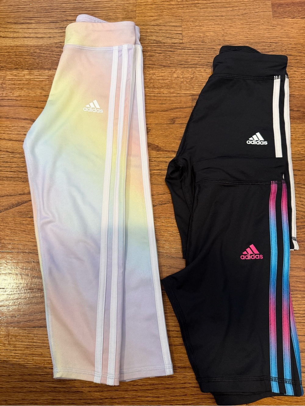 adidas Kids' Pastel Rainbow & Black Logo Stripe Leggings